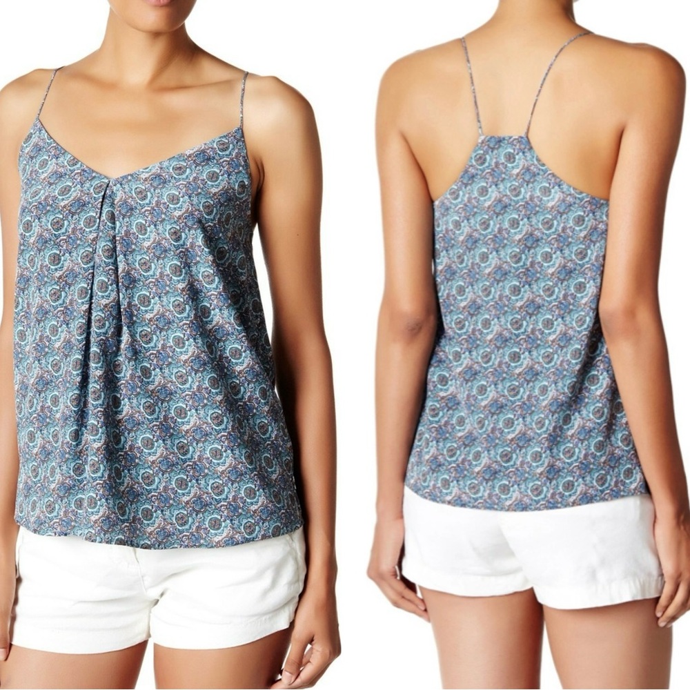 JOIE Nahlah 100% Silk Blue White Brown Boho Strappy Lined Tank Top - Picture 13 of 13
